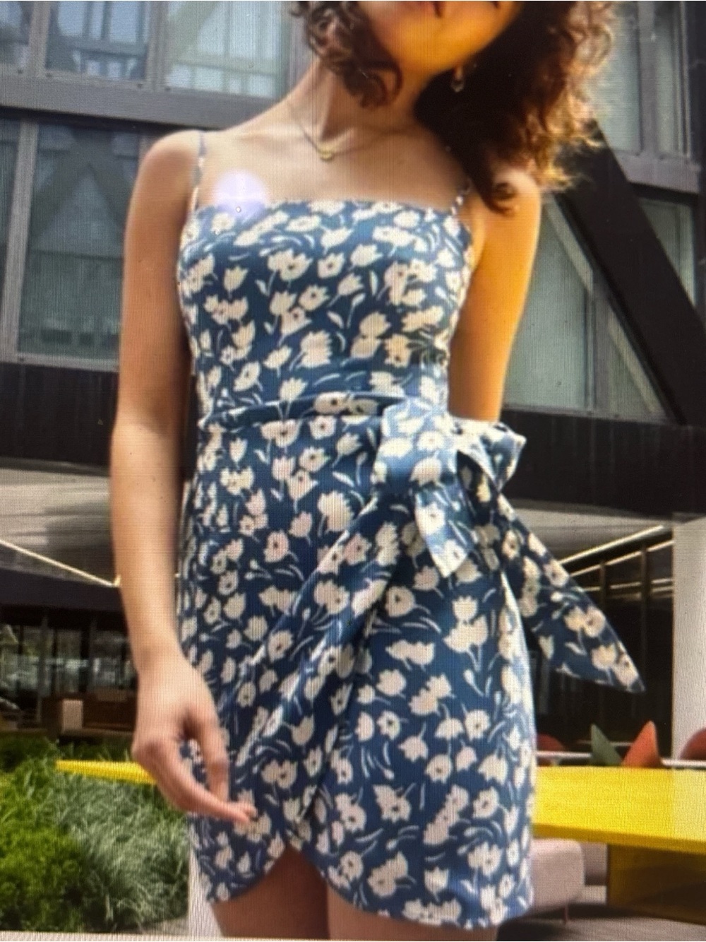 Reformation Tuli Blue and White Floral Tie-Waist Mini Dress